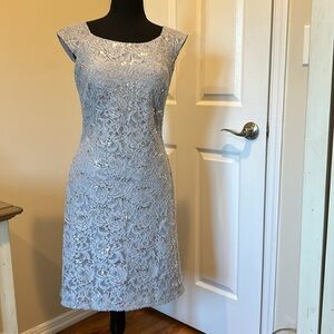 Silver Lace Dress Eureka USA Silver Lace Cocktail Dress w/ Subtle Sparkle